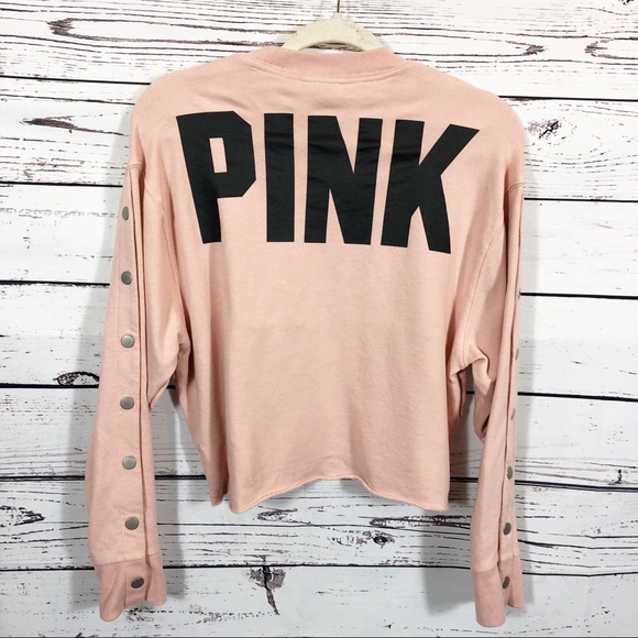 VS Pink Snap Sleeve Boyfriend Crop Sweatshirt: Blush Pink - Picture 5 of 8